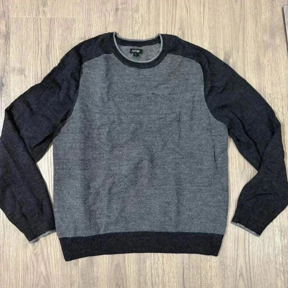 Apt. 9‎ Men’s Merino Wool Blend Knit Sweater Gray Black Soft Size XL